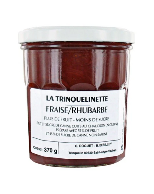glass jar of La Trinquelinette Strawberry Rhubarb Jam 370g (13 oz)